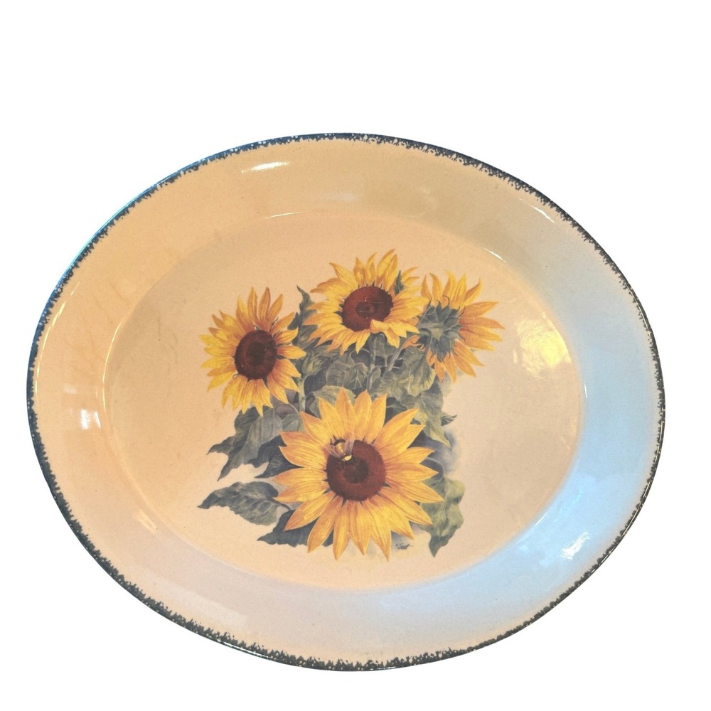 Home & Garden Party Sunflower Bumblebee‎ Oval Serving Platter USA 2001 13"